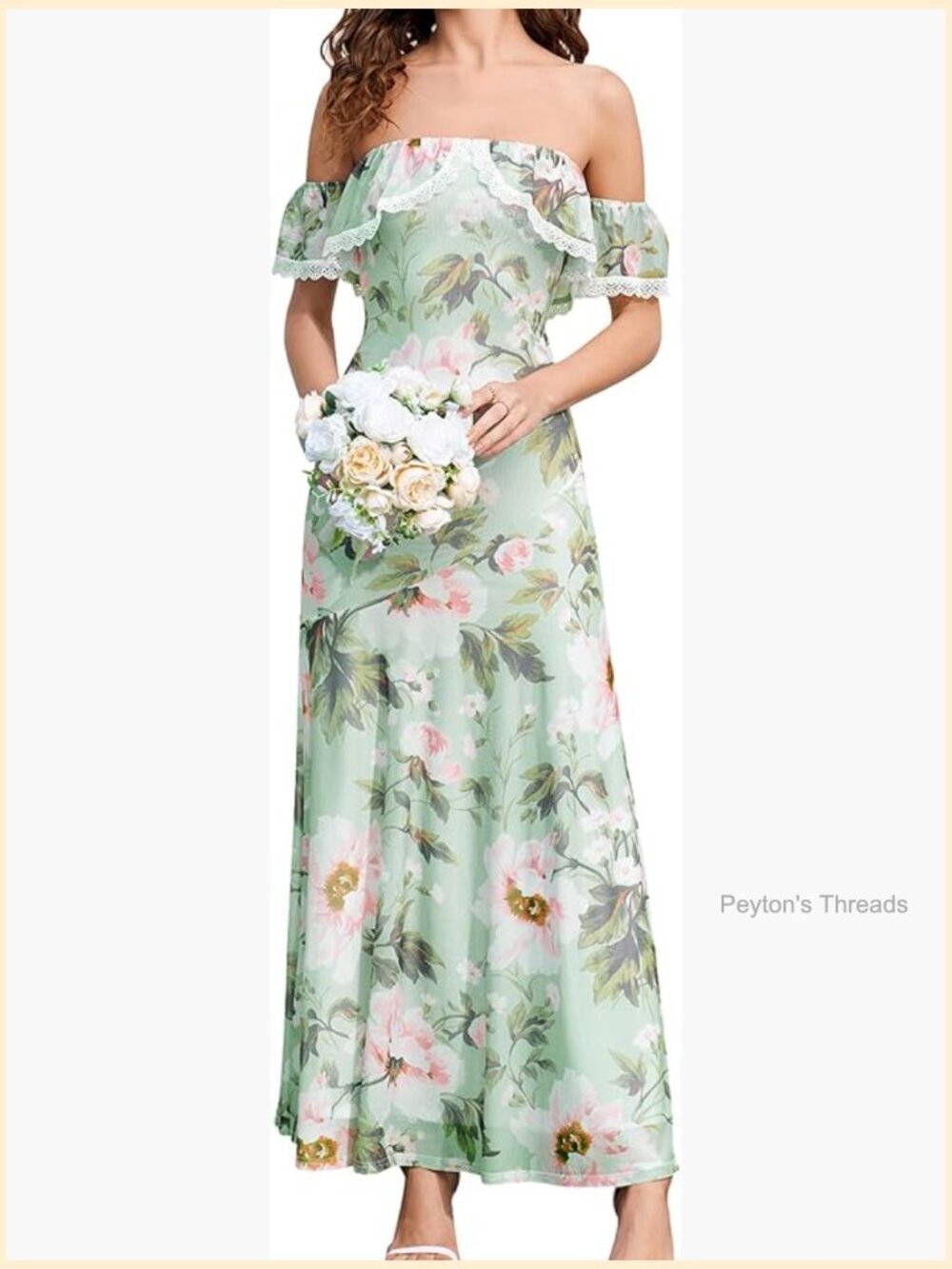 Off Shoulder Lace Mesh Maxi Dress for Wedding Guest